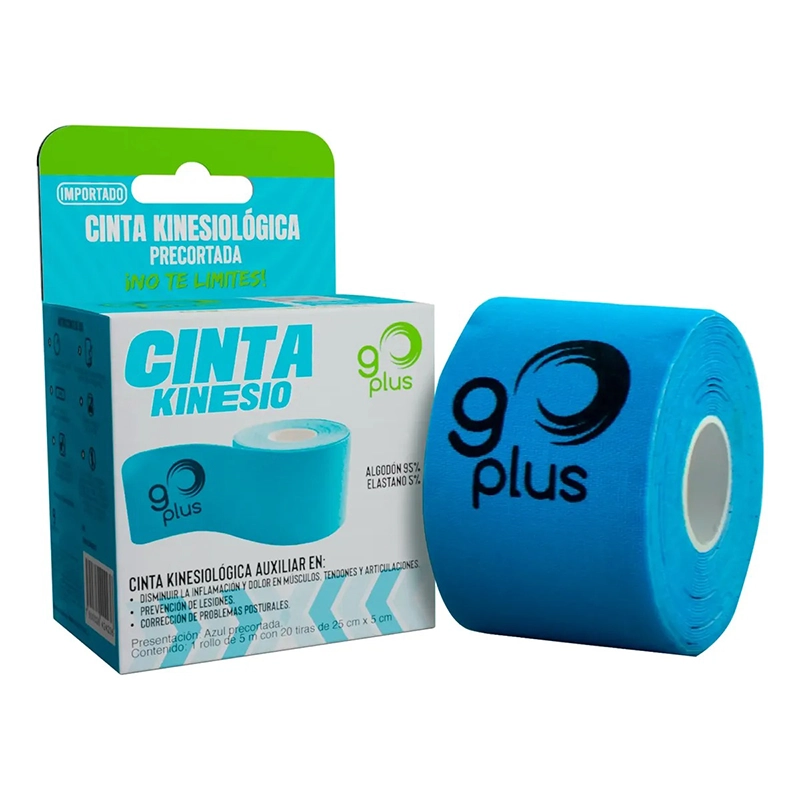 Cinta kinesiológica Go Plus azul de 5 m