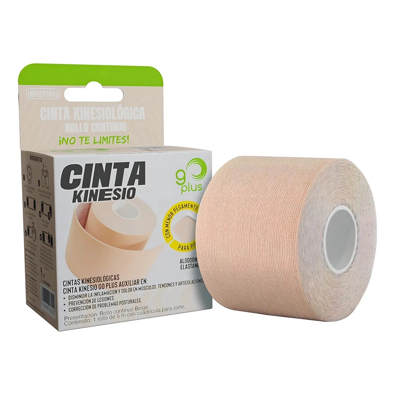 Cinta kinesiológica Go Plus beige de 5 m