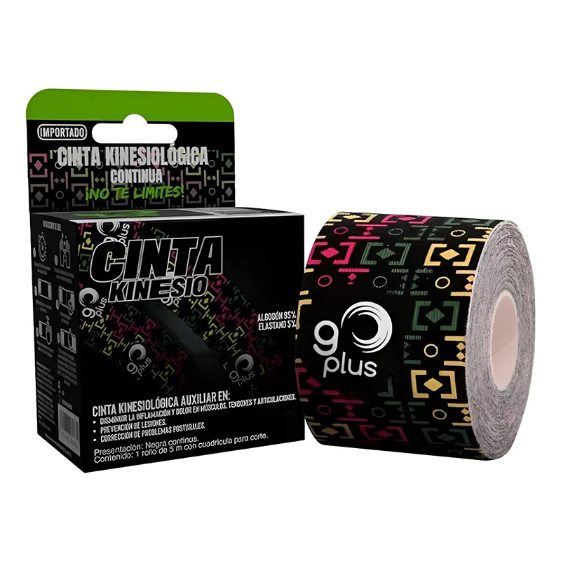 Cinta kinesiológica Go Plus negra de 5 m