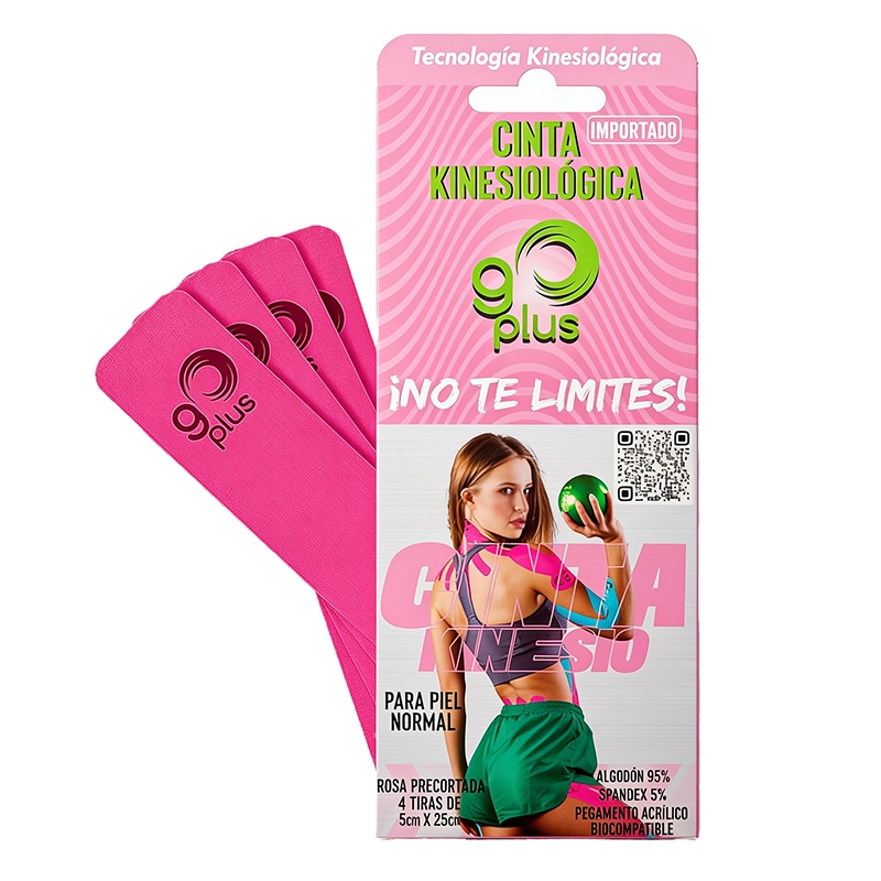 Cinta kinesiológica Go Plus rosa de 1m