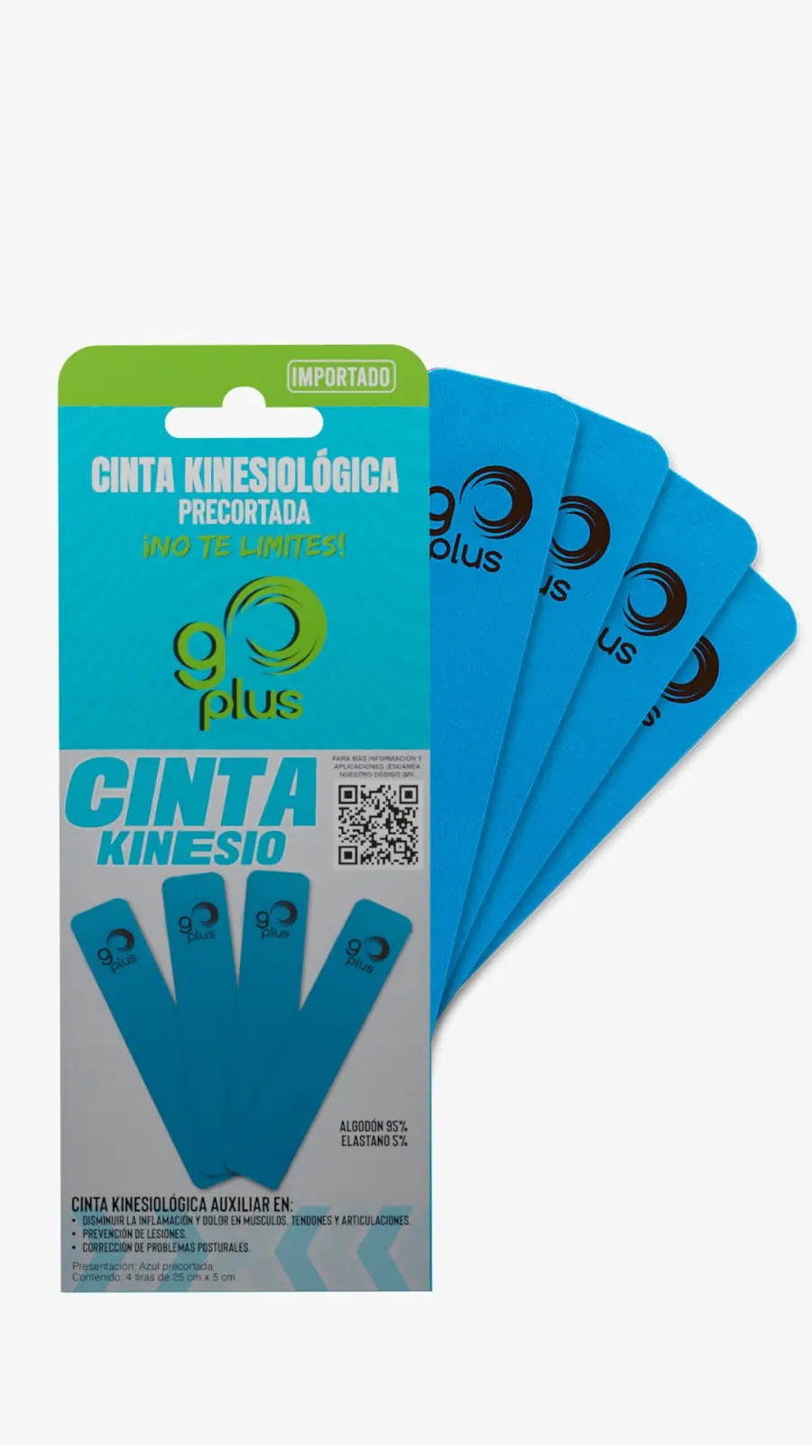 Cinta kinesiológica Go Plus azul de 1 m